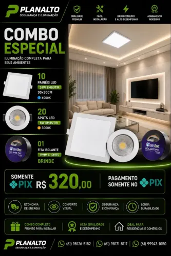 Kit de Iluminação 10 Painel de led 24w Emb 6K 30X30 + 10 Spot DE LED 5w RD/QD 3000K