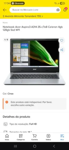 Notebook Acer com defeito na tela apenas