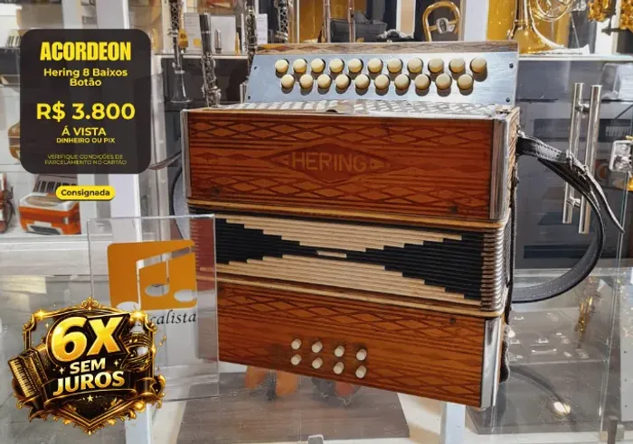 Acordeon Hering 8 baixos de Botão - Rara