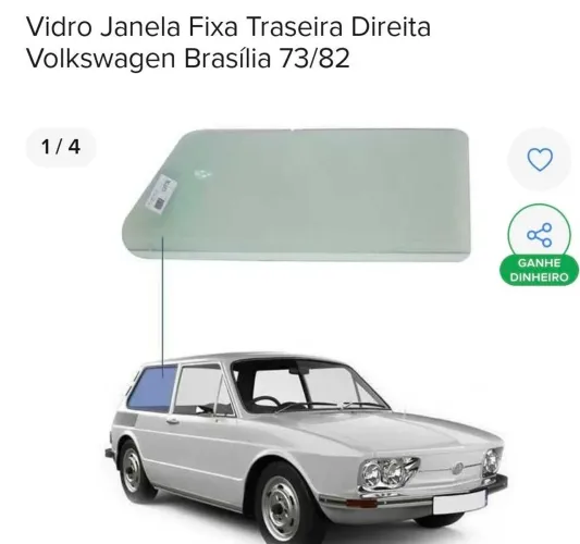VIDROS LATERAIS E  TRASEIRO DA BRASÍLIA  1975