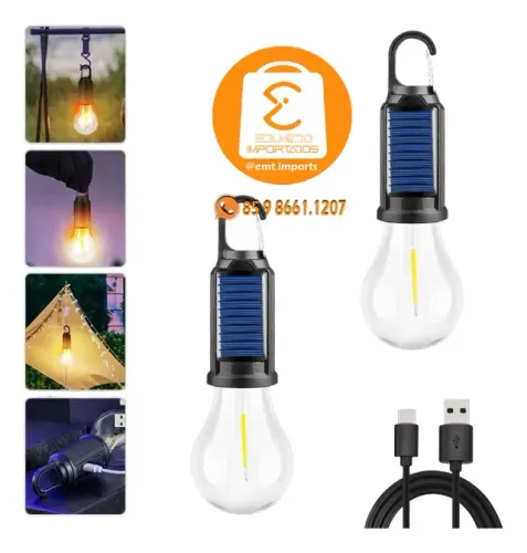 Lâmpada Led Solar Recarregável para Camping com Gancho TC-498