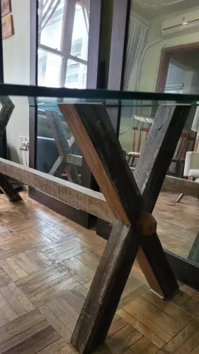 Mesa Rústica Tampo Vidro 2,00 X 0,90 altura 76 Uso residencial ou comercial cm 
