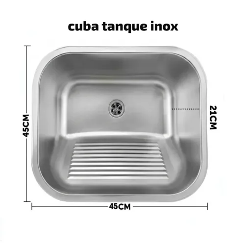 Pia Cuba Tanque Lavanderia em Aço Inoxidável 45x45cm de Embutir Acabamento Escovado