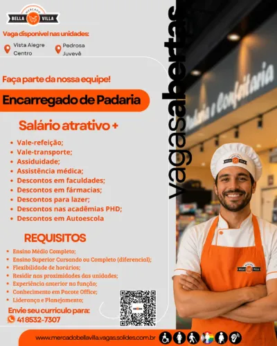 Vaga para Encarregado de Padaria