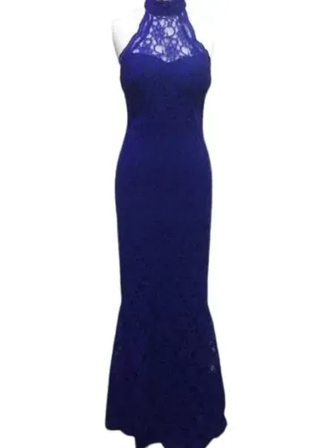 Vestido Longo Renda Frente Única Bojo Azul Da Abstrata