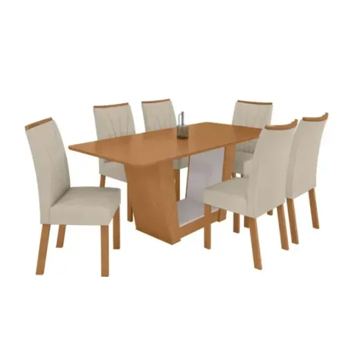 Mesa de Jantar com 6 Cadeiras Bege