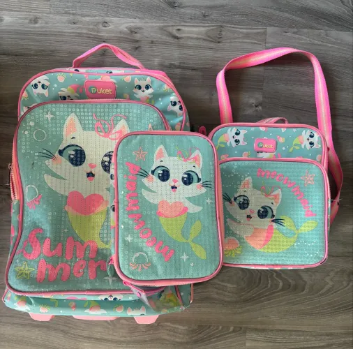 Kit escolar mala estojo e lancheira Puket