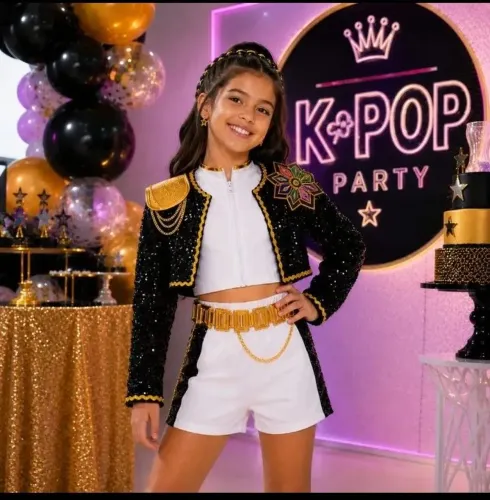 Fantasia Guerreiras Kpop Rumi Cosplay Luxo Infantil Palco