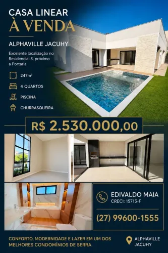 Casa linear com 4 quartos e lazer .247 m² por R$ 2.530.000 - Alphaville Jacuhy
