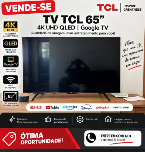 TV smart 65 polegada TCL 4K UHD Gled 65T6C Google