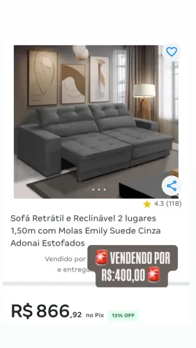 Sofá retrátil seminovo 1,50m