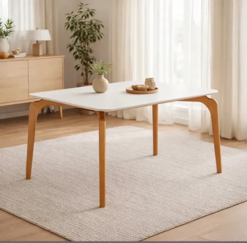 Mesa de Jantar Ravena 1,20 m Cinamomo Off White com Vidro