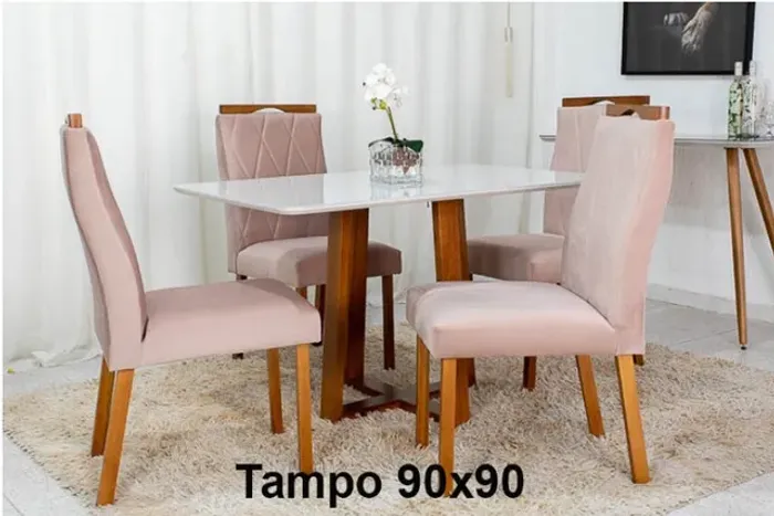 Promoção! Mesa Pedro Mel Tampo Vidro Off 4 Cadeiras Lisboa Rosê - Frete Grátis