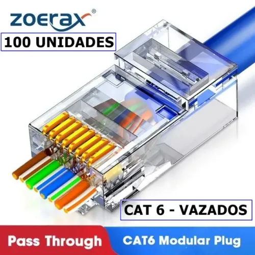 Conectores de Rede - RJ-45 CAT 6 -  de passagem EZ Crimp  ( Vazados ) -  100 Unidades