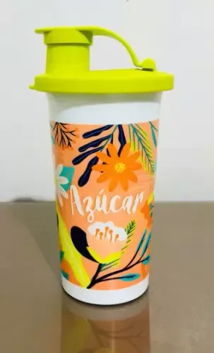 Tupperware Importada Copo Com Dosador Açúcar 310ml Decorado
