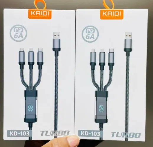 Cabo Usb 3 em 1, Tipo C, Lightning e Micro Usb, Com Display - Kaidi KD-103