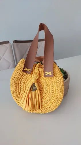 Bolsa de crochê artesanal - Amarela