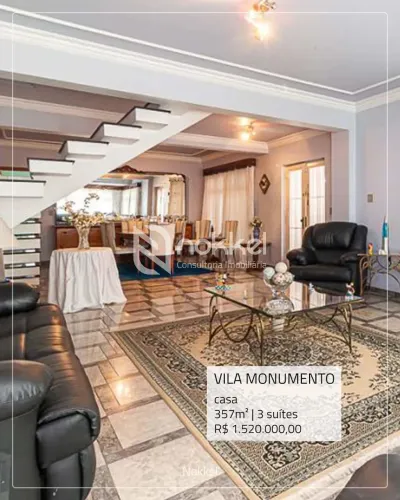 Casa com 357 m², 3 quartos sendo 3 suíte à venda no bairro Vila Monumento