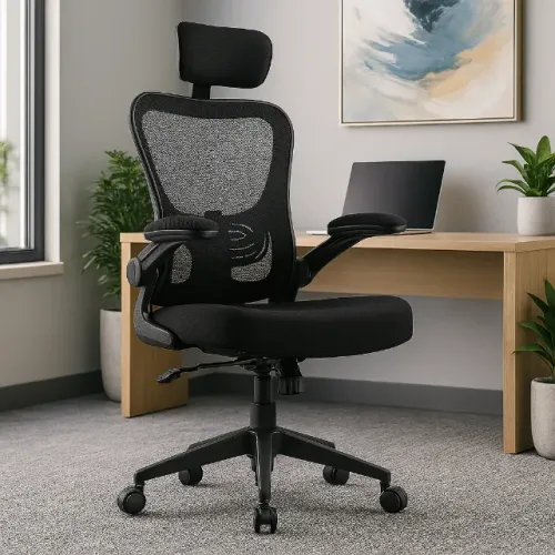 Cadeira Escritório Tela Ergonômica Preta Apoio Cervical Home Office 20098