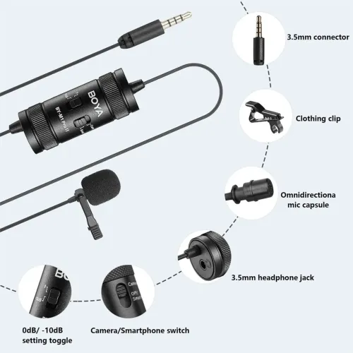 Microfone de Lapela Boya BY-M1 Pro II - Áudio de Qualidade!