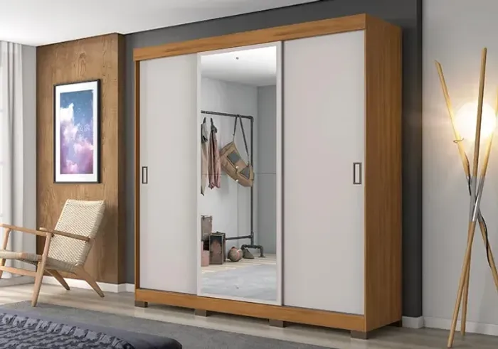Guarda-Roupa de Casal com 3 portas de Correr e Espelho Central - NOVO E EMBALADO