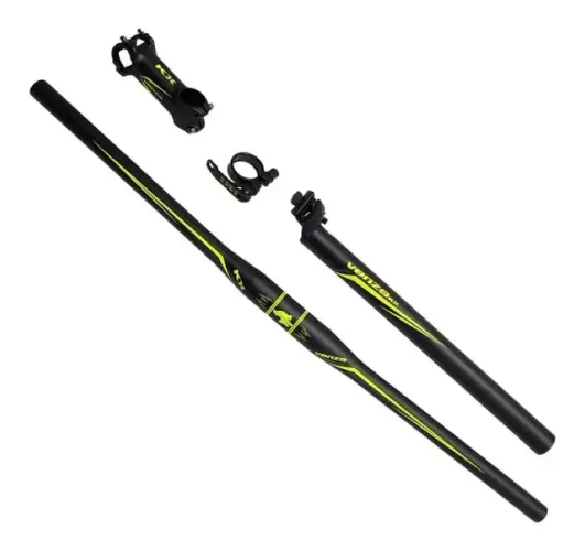 Kit Guidão Bicicleta Aluminio Venzo Canote Selim Mtb Preto/Amarelo