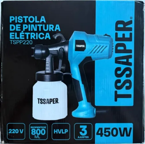 Pistola Elétrica para Pintura Pulverizador tinta Compressor com Bico de Metal 450w Tssaper