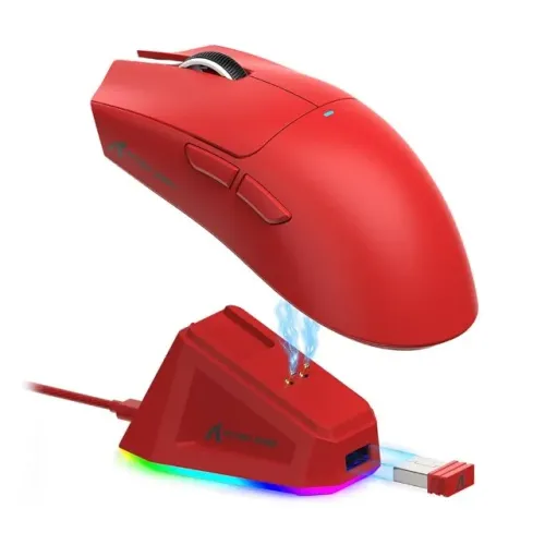 Mouse gamer Attack shark x11 - Dock rgb Tri Mode - 22k Paw3311 (vermelho)