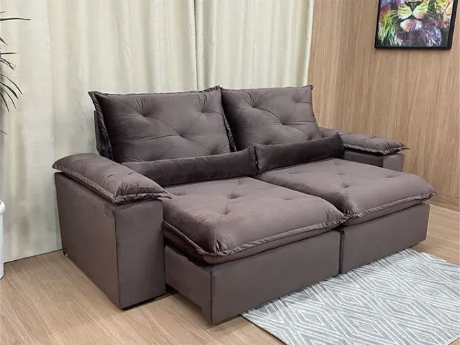 Sofá Retrátil 2 Lugares 180cm Molas Bonnel Veludo Marrom