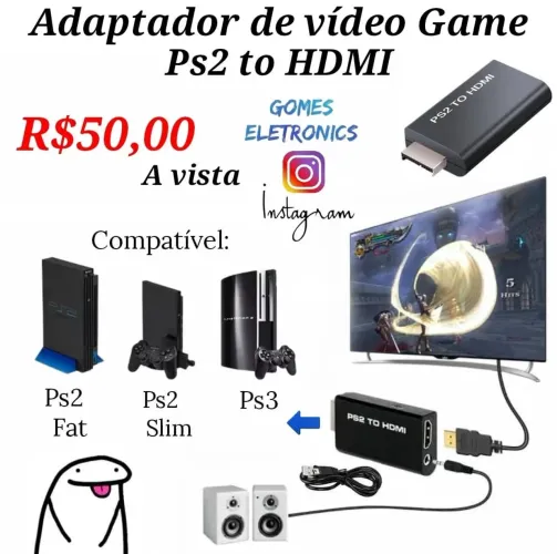 Adaptador conversor PS2 para HDMI - Jogue seus clássicos na TV moderna - R$50,00