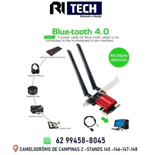 Placa de Rede WIFI 5 AC1200 Fenvi bluetooth 4.0 Banda dupla 4G/5GHz Windows 7/8/9/10/11