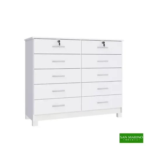 Cômoda Lucca Branco 10 Gavetas San Marino - Entrega Rápida! 