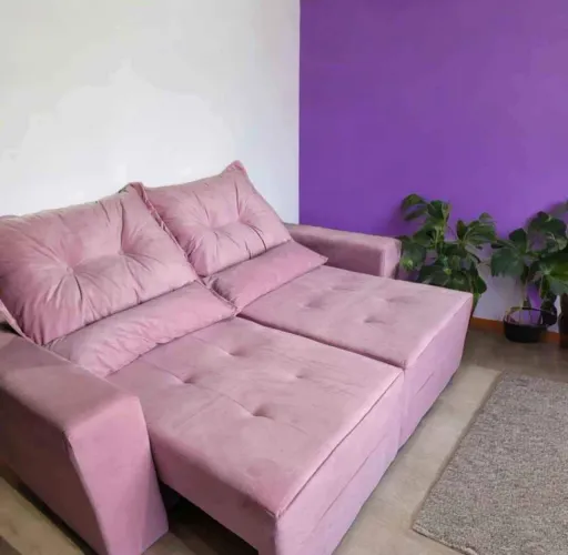 Sofá 2 lugares rosa claro moderno e confortável RETRÁTIL