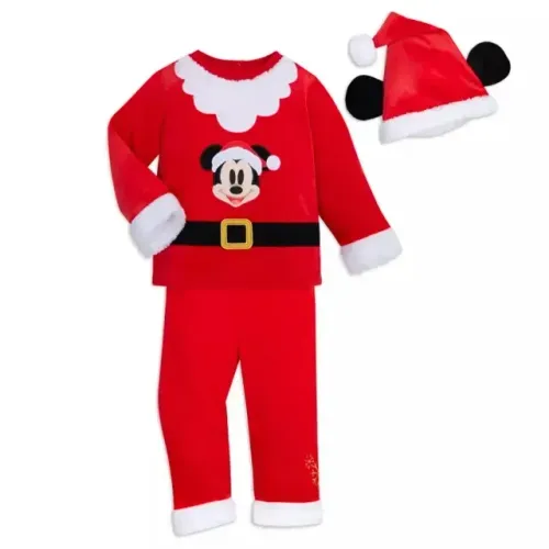 Conjunto de Roupa Disney Store Mickey Mouse Papai Noel Natal com Capeu Novo Pronta Entrega