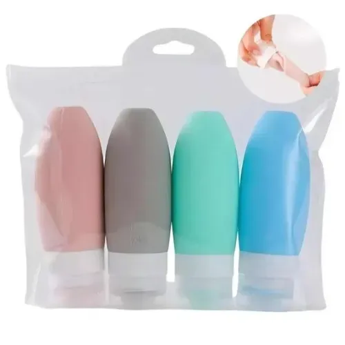 Kit 04 Frascos Potes Recipientes De Silicone 90ml Viagem Creme Shampoo Condicionador