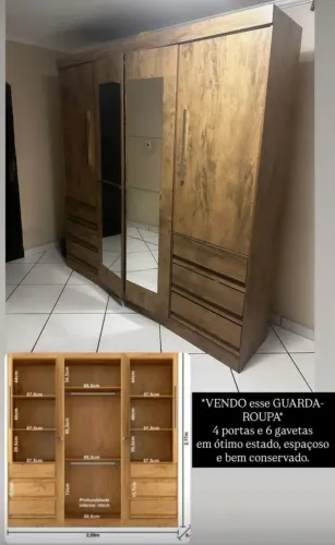 Guarda-roupa MDF 4 portas 6 gavetas Espaçoso