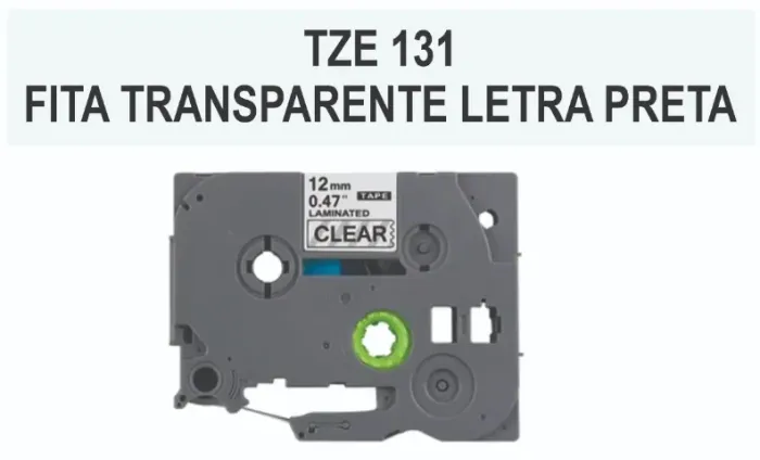 FITA COMPATÍVEL BROTHER Tz Tz2 TzE KZE 131 TRANSPARENTE LETRA PRETA 12mm