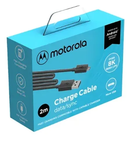 Cabo De Dados Motorola Usb-A Para Micro-USB 2 Metros Charge/Sync Preto