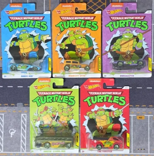 SET Completo 5 Miniaturas Tartarugas Ninga Hot Wheels Temático