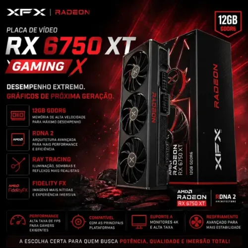 Placa de Vídeo XFX RX 6750 XT 12GB GDDR6 Gaming