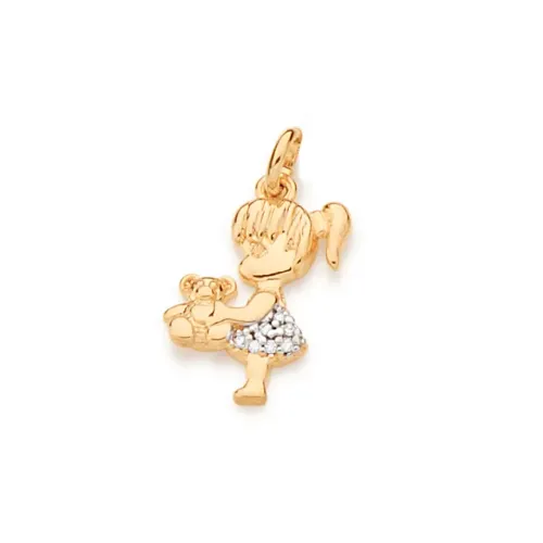 Rommanel - Pingente menina banhado a ouro 18k com zircônias e apliacação de rhodium