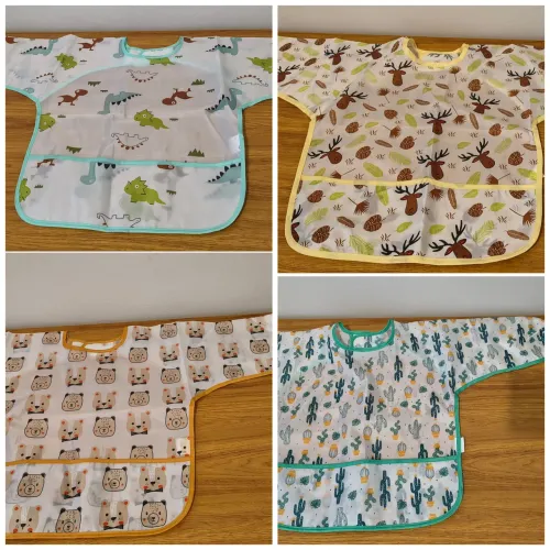 Kit 4 Babadores manga longa e pratinho com ventosa