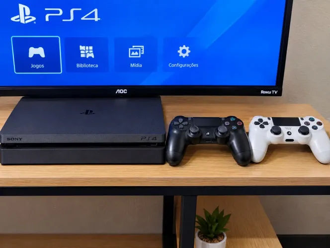 PS4 COMPLETO DOIS CONTROLES E UM JOGO