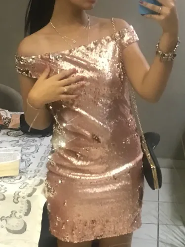 Vestido Paetê Rosa/Dourado Amofany
