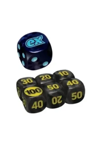 Conjunto com sete dados Marcadores D6 - Caixa Treinador Avançado Fogo Fantasmagórico - Azu