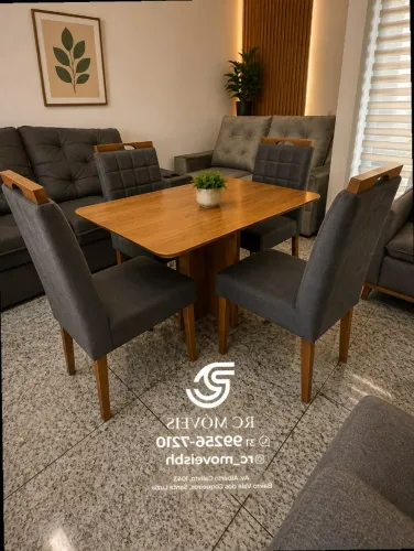 Mesa de jantar 1,20x0,80 tampo Amadeirado + 4 Cadeiras Madeira maciça