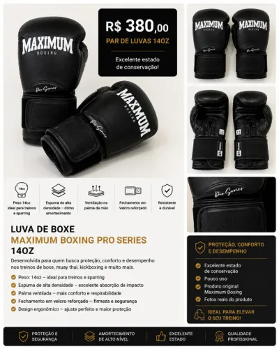 Luva de Boxe Maximum Pro Series 14oz Preta - Par