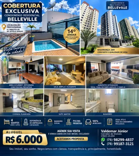 Cobertura 100% Mobiliada com Piscina Privativa no Belleville - R$ 6.000