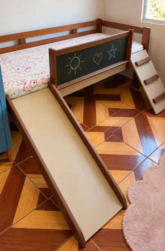 CAMA DE SOLTEIRO COM ESCORREGADOR E ESCALADA 78 CM GARATUJA - TOK&STOK