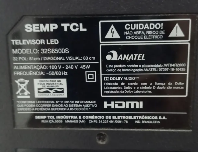 TV modelo 32S6500S Smart TV- Com defeito